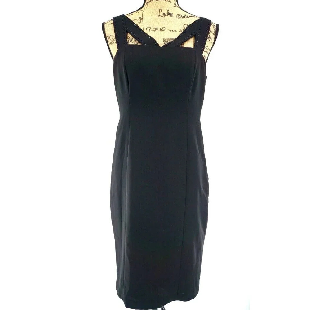 Evan Picone Women Dress‎ Sz 6 Black Sleeveless Zipper Fitted Lined Career Party